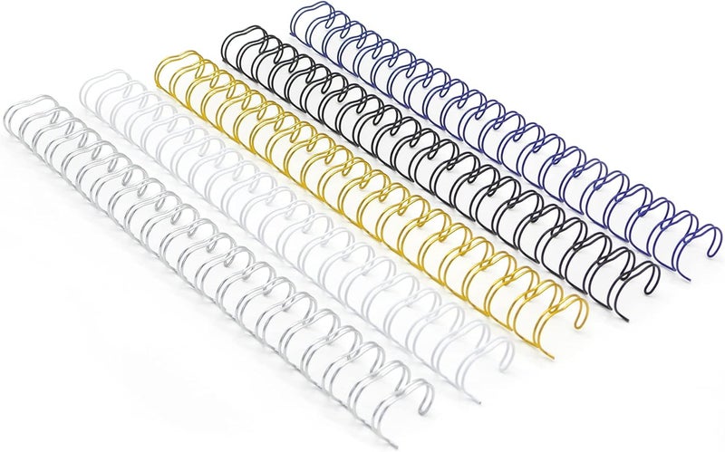 RAYSON WR2119M Wire Binding Spines, 2:1 Double Loop Binding Wires 3/4 Inch, 21-Loop Wire Ring Pack of 50 with Black, Gold, Blue, White, Silver - Image 1